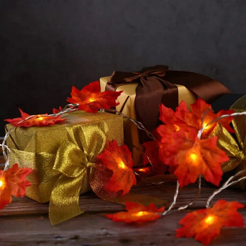 3M Christmas Decoration Artificial Maple Leaf Leaves LED Light String Lantern Garland Home Party DIY Deco Halloween New Yea