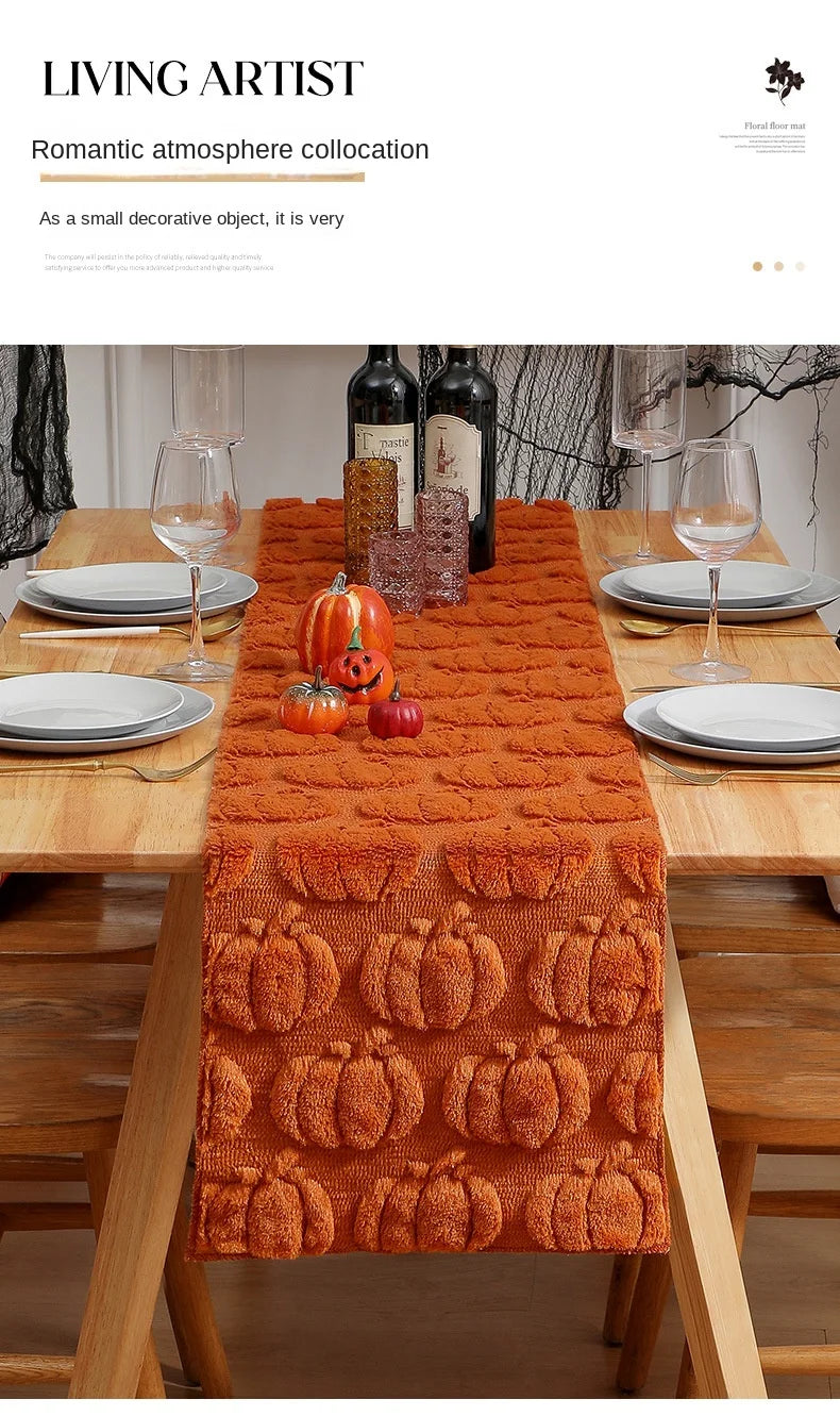Luxury-Style Pumpkin Embroidered Black Eye-Ghost Embroidered Three-Dimensional Table Flag - Table Decoration for Parties