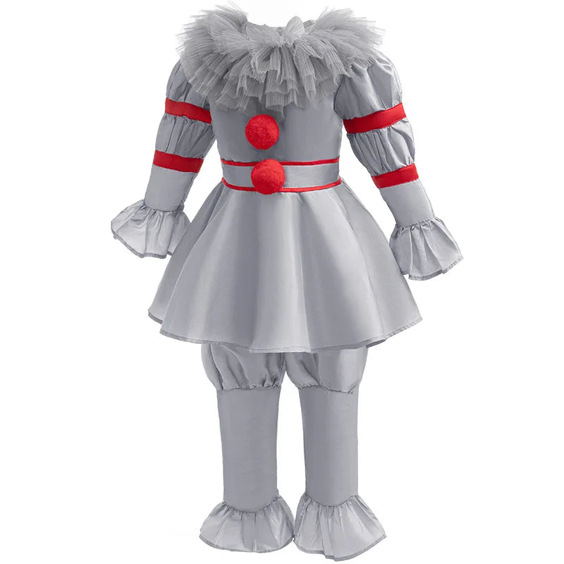 ✨ Kids Creepy Clown Halloween Costume – Pennywise-Inspired Cosplay Outfit with Optional Balloon Accessories