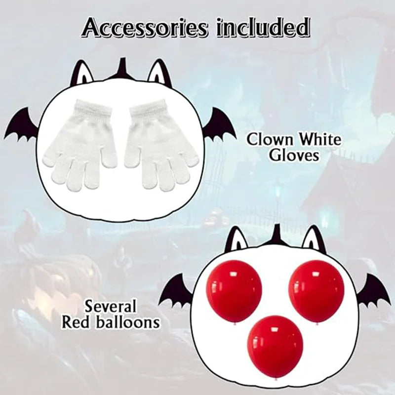 ✨ Kids Creepy Clown Halloween Costume – Pennywise-Inspired Cosplay Outfit with Optional Balloon Accessories