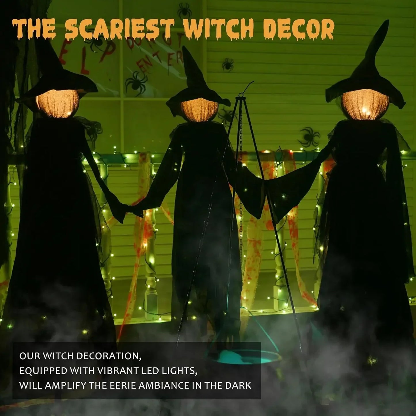 Halloween Colourful Glow Three Hand-Holding Witches Sound-activated hand-holding witch Halloween light up decoration props