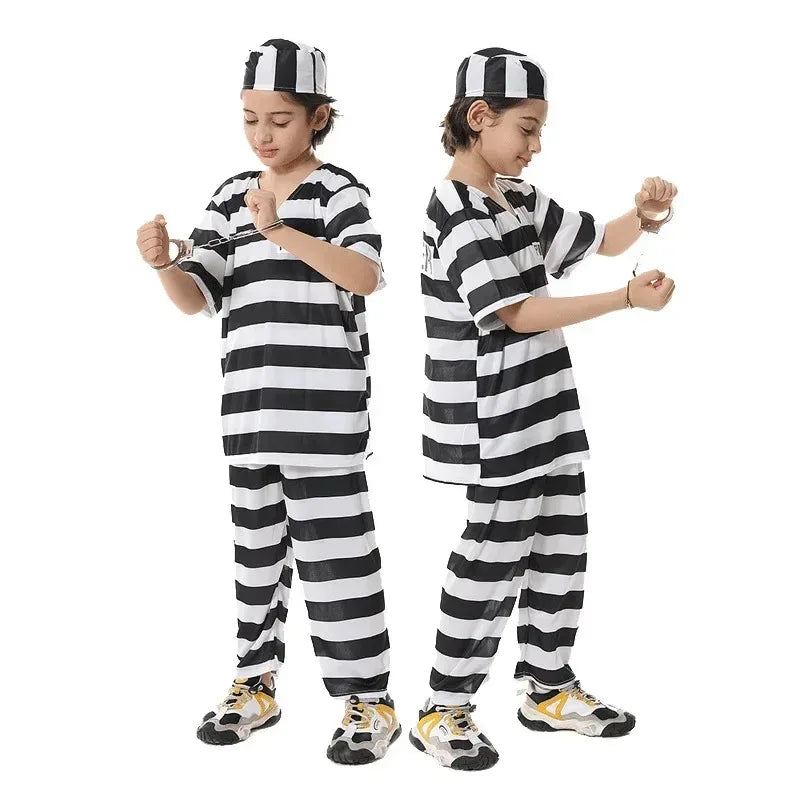 ✨ Prison Break Halloween Costume – Orange & Striped Inmate Jumpsuit Set for Adults & Kids