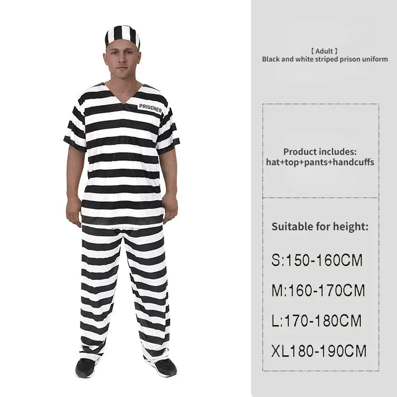 ✨ Prison Break Halloween Costume – Orange & Striped Inmate Jumpsuit Set for Adults & Kids
