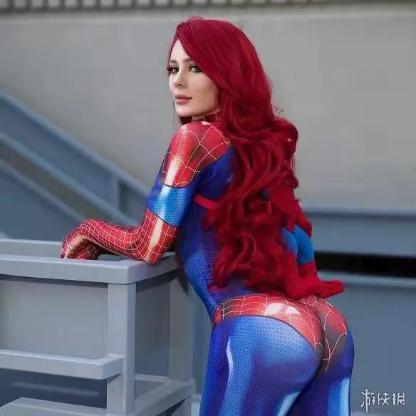 MJ Black & Red Spider Suit – Women’s Sexy Superhero Cosplay Jumpsuit (With Mask Option)