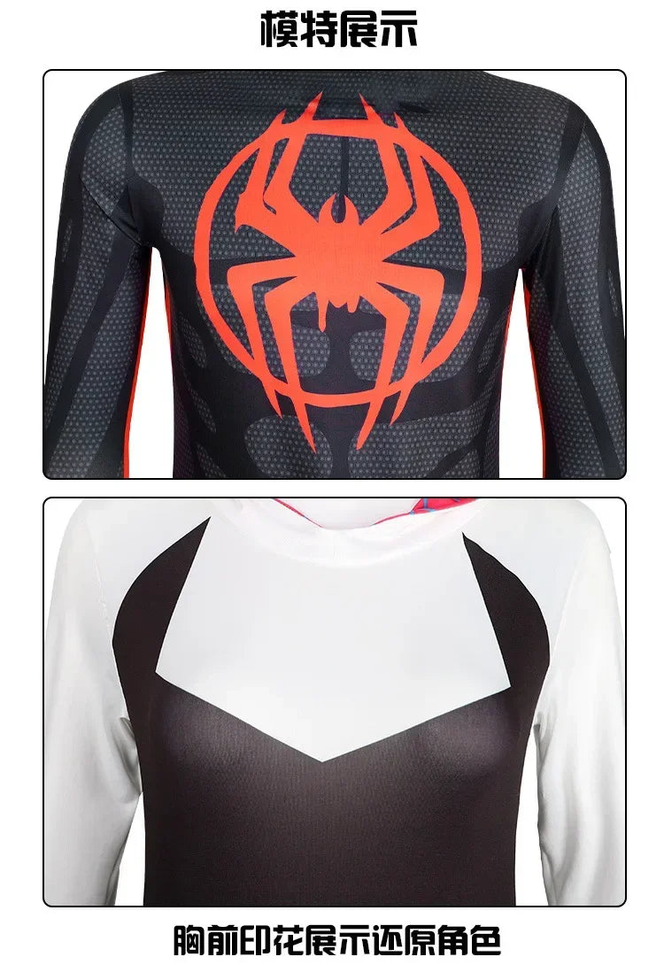 ✨ Into the Spider-Verse Cosplay Set – Miles Morales & Spider-Gwen Jumpsuit Halloween Costume for Adults