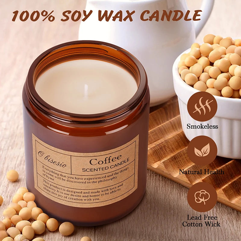 Autumn Luxe Aromatherapy Candle – Hand-Poured Soy in Coffee, Lemon, Wood & Lavender Scents