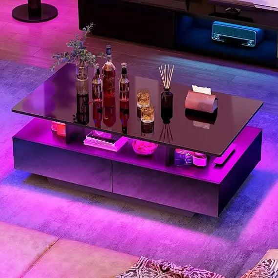 LumiLux LED Coffee Table – Modern Glossy Center Table with Storage & Mood Lighting