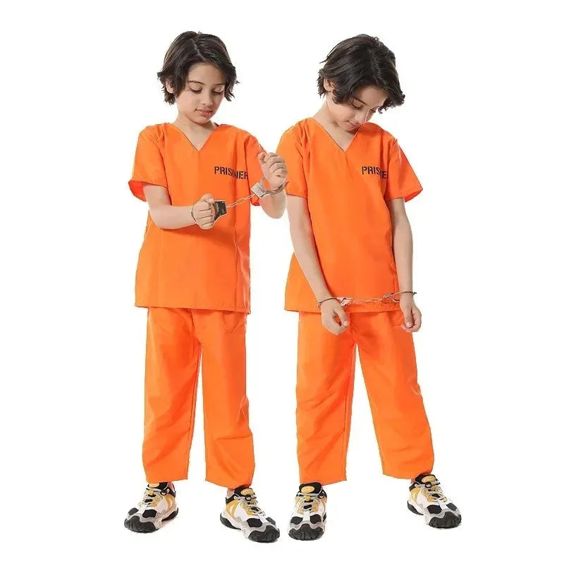 ✨ Prison Break Halloween Costume – Orange & Striped Inmate Jumpsuit Set for Adults & Kids