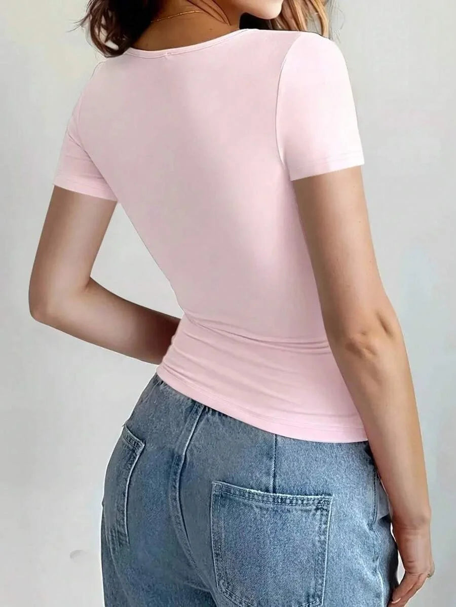 Y2K Women's Slim Fit Scoop Neck Crop Top - Trendy Summer Essential