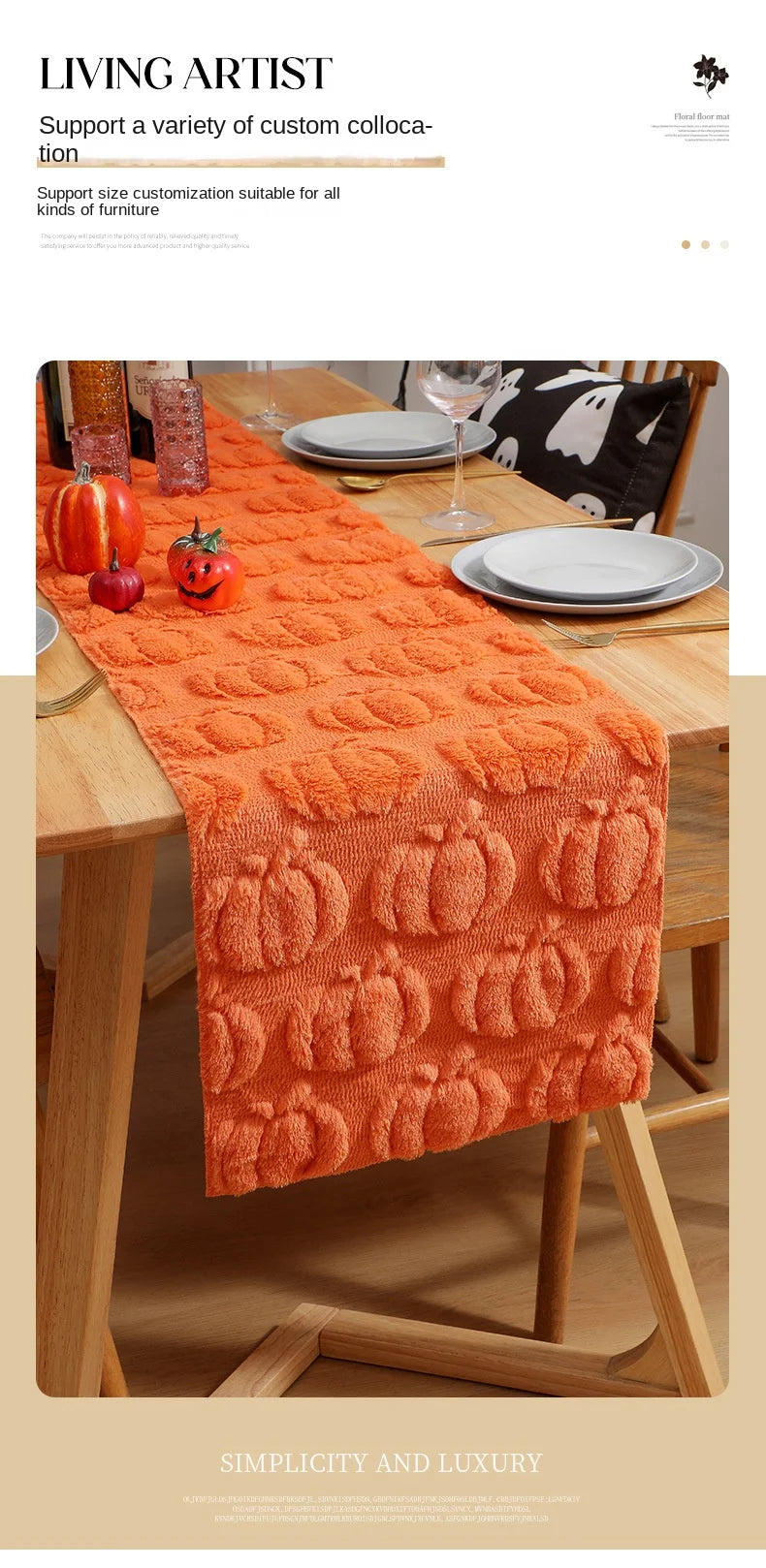 Luxury-Style Pumpkin Embroidered Black Eye-Ghost Embroidered Three-Dimensional Table Flag - Table Decoration for Parties