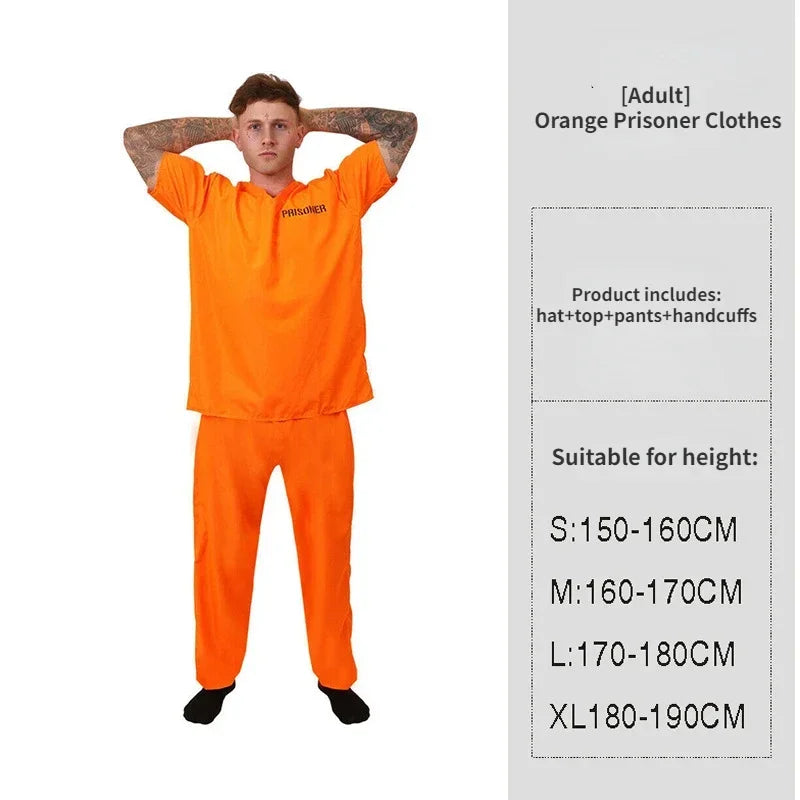 ✨ Prison Break Halloween Costume – Orange & Striped Inmate Jumpsuit Set for Adults & Kids