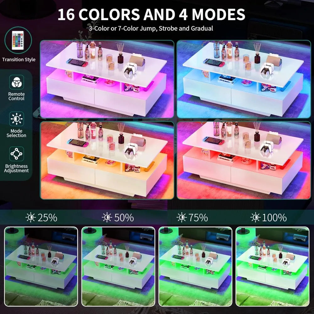 LumiLux LED Coffee Table – Modern Glossy Center Table with Storage & Mood Lighting