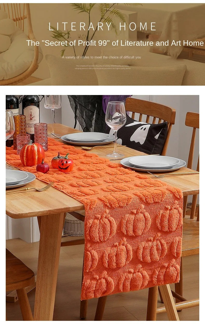 Luxury-Style Pumpkin Embroidered Black Eye-Ghost Embroidered Three-Dimensional Table Flag - Table Decoration for Parties