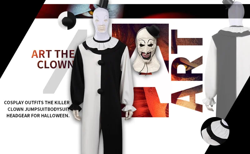 Terrifier Art the Clown Costume Set – Scary Horror Movie Cosplay with Mask | Halloween Killer Clown Outfit