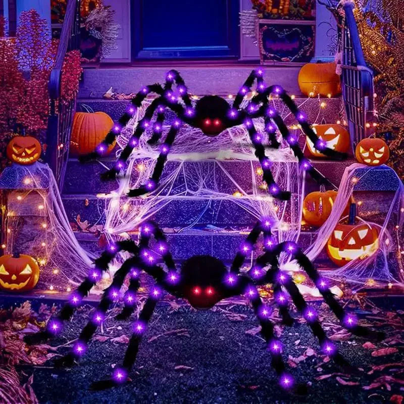 ✨ Glow-in-the-Dark Spider Web Lights – Spooky Outdoor Halloween Decorations with Realistic Spiders
