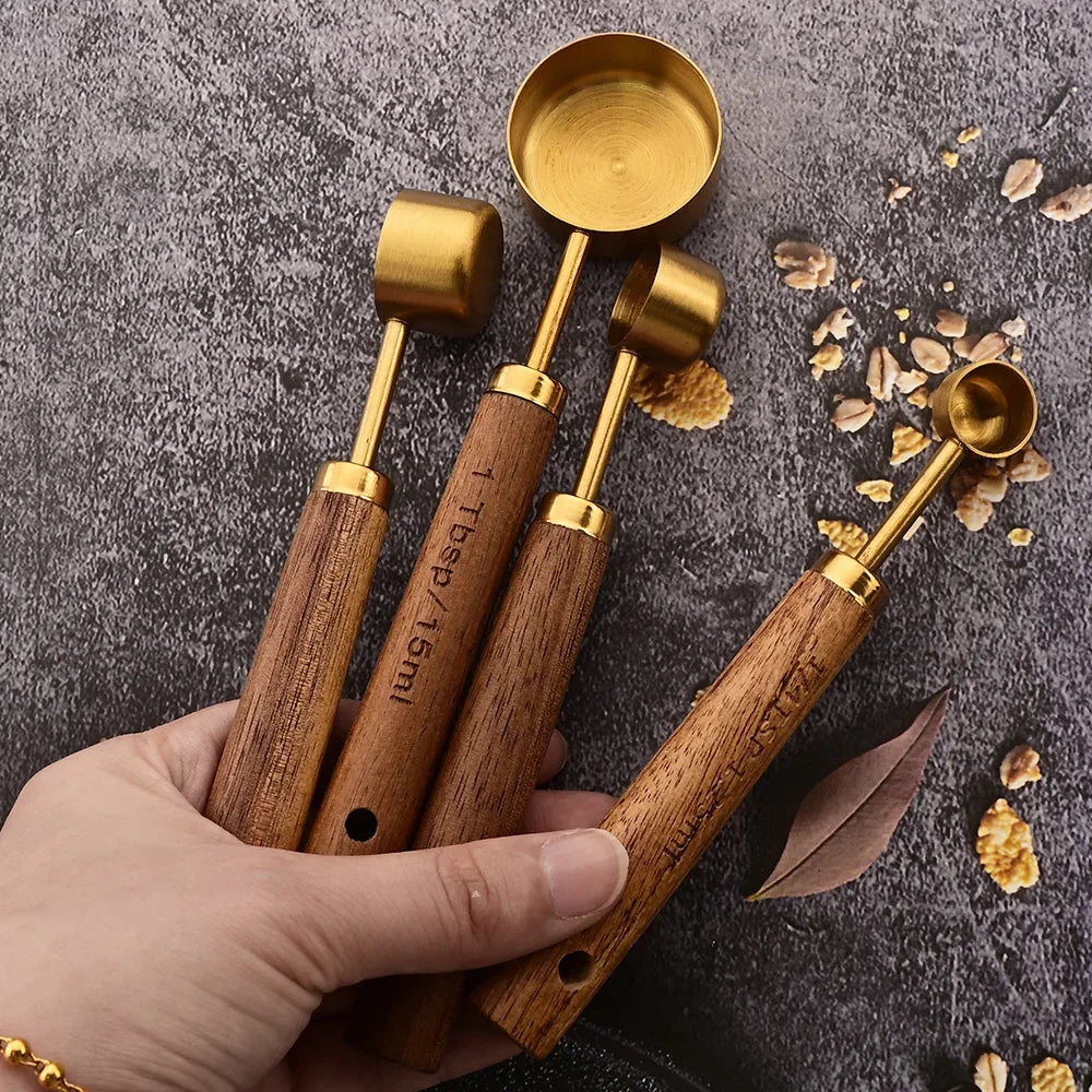 ✨ Premium Gold & Silver Stainless Steel Measuring Cups & Spoons Set – Stylish Kitchen Baking & Coffee Tools ✨