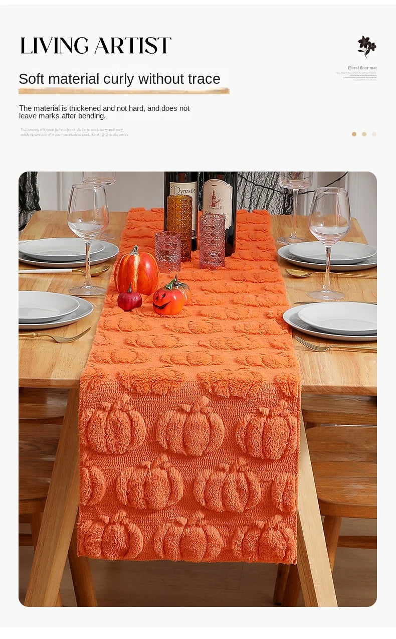 Luxury-Style Pumpkin Embroidered Black Eye-Ghost Embroidered Three-Dimensional Table Flag - Table Decoration for Parties