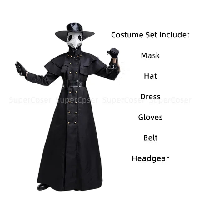 ✨ Medieval Plague Doctor Halloween Costume – Hooded Robe & Mask Cosplay Outfit for Men & Women