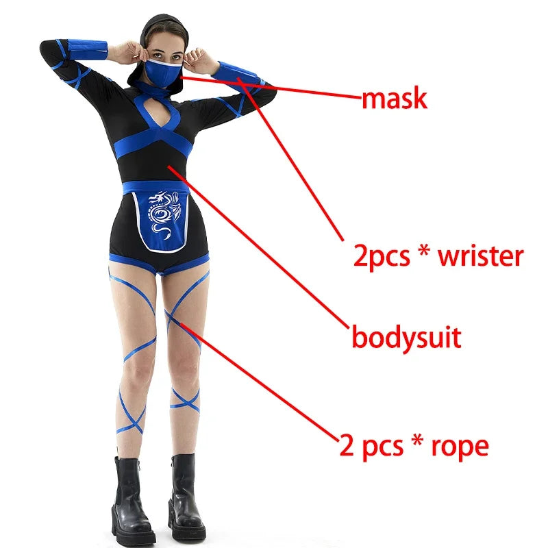Shadow Slayer Ninja Set – Sexy Red or Blue Cosplay Jumpsuit with Belt Detail