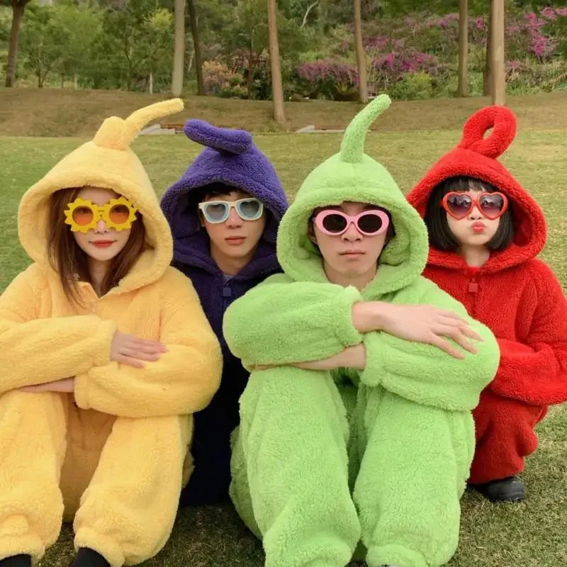 ✨ Colorful Teletubbies Halloween Costume Set – Fun Unisex Cosplay Outfit for Adults & Kids