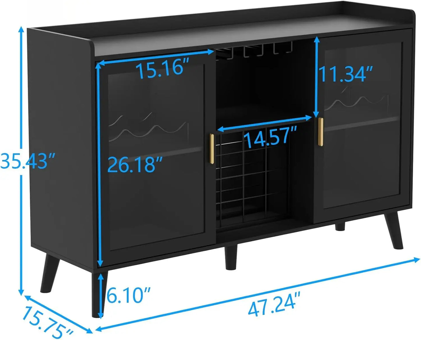 Wine Bar Cabinet with LED Light, Home Coffee Cabinet with Wine Rack and Glass Holder, Kitchen Buffet Sideboard W Storage Shelf