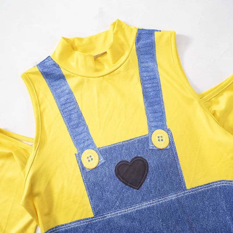 Minion Madness Women’s Cosplay Jumpsuit Set – Halloween Cartoon Character Costume