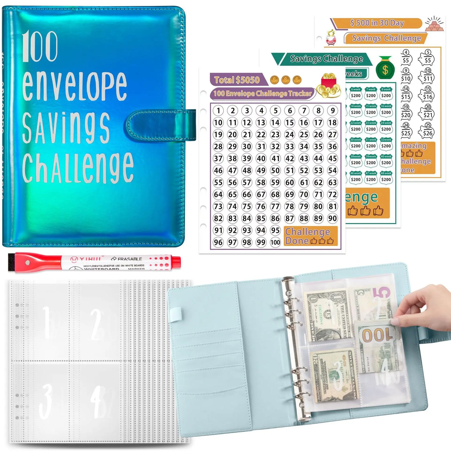 Money Goal Challenge Binder – 100 Envelope Savings Game for Smart Budgeting