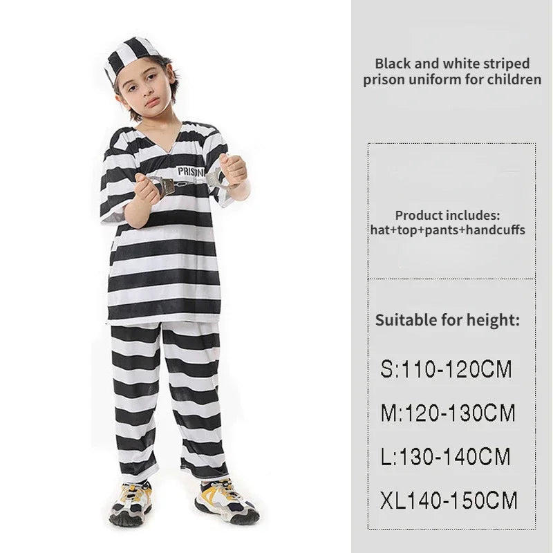 ✨ Prison Break Halloween Costume – Orange & Striped Inmate Jumpsuit Set for Adults & Kids
