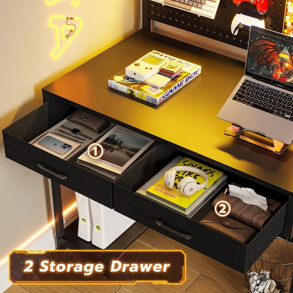Ultimate Gamer Station™ – L-Shaped RGB Desk with Pegboard, Hutch & Drawers