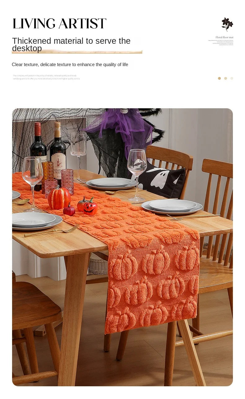 Luxury-Style Pumpkin Embroidered Black Eye-Ghost Embroidered Three-Dimensional Table Flag - Table Decoration for Parties