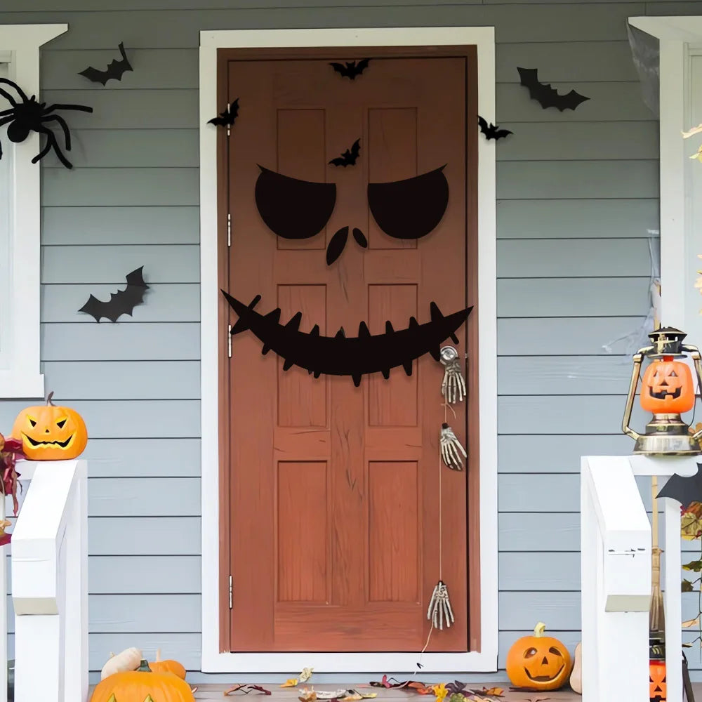 Haunted Shadows Halloween Door & Window Stickers – Skeleton, Witch, Pumpkin, and Ghost DIY Wall Decals for Spooky Home Decor