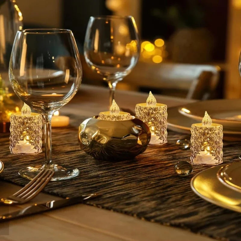 Golden Glow Crystal LED Candle Set – 3pcs Flameless & Elegant Autumn Décor Lights