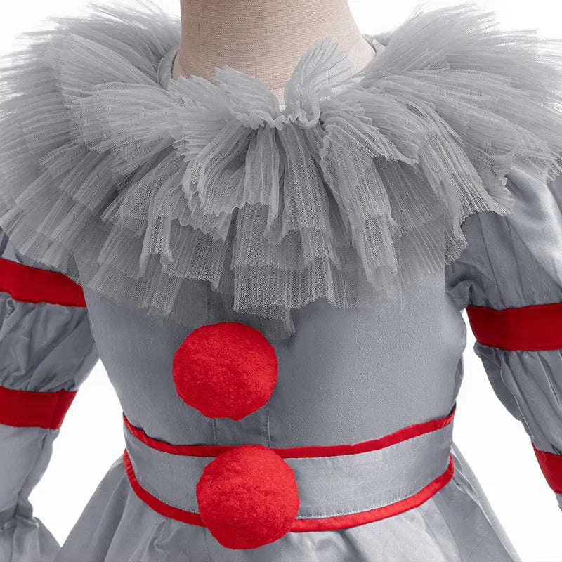✨ Kids Creepy Clown Halloween Costume – Pennywise-Inspired Cosplay Outfit with Optional Balloon Accessories