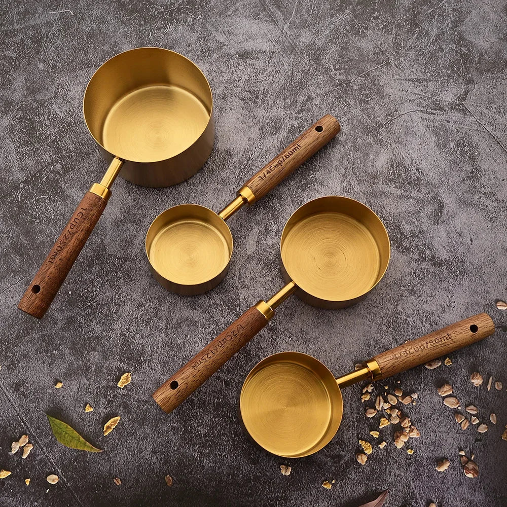 ✨ Premium Gold & Silver Stainless Steel Measuring Cups & Spoons Set – Stylish Kitchen Baking & Coffee Tools ✨