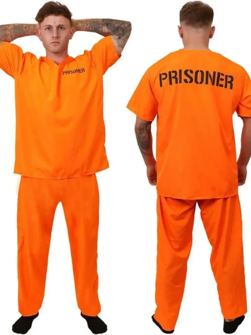 ✨ Prison Break Halloween Costume – Orange & Striped Inmate Jumpsuit Set for Adults & Kids