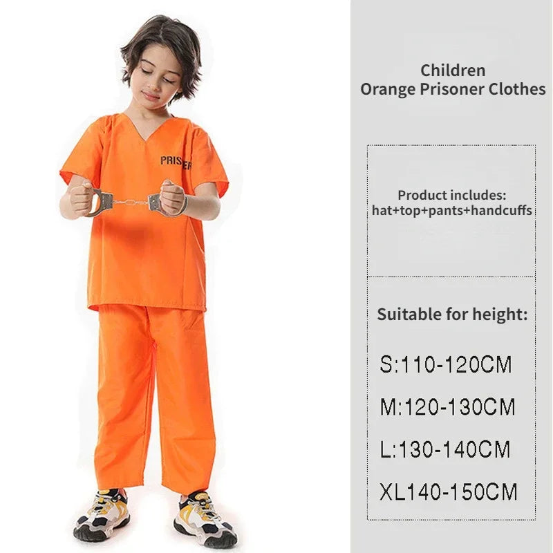 ✨ Prison Break Halloween Costume – Orange & Striped Inmate Jumpsuit Set for Adults & Kids
