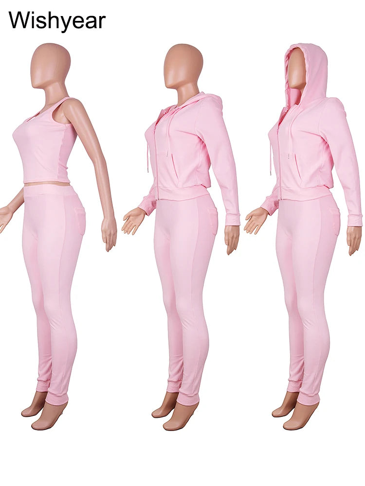 ✨ Luxe 3-Piece Tracksuit Set – Cozy Vest, Hoodie & Joggers.
