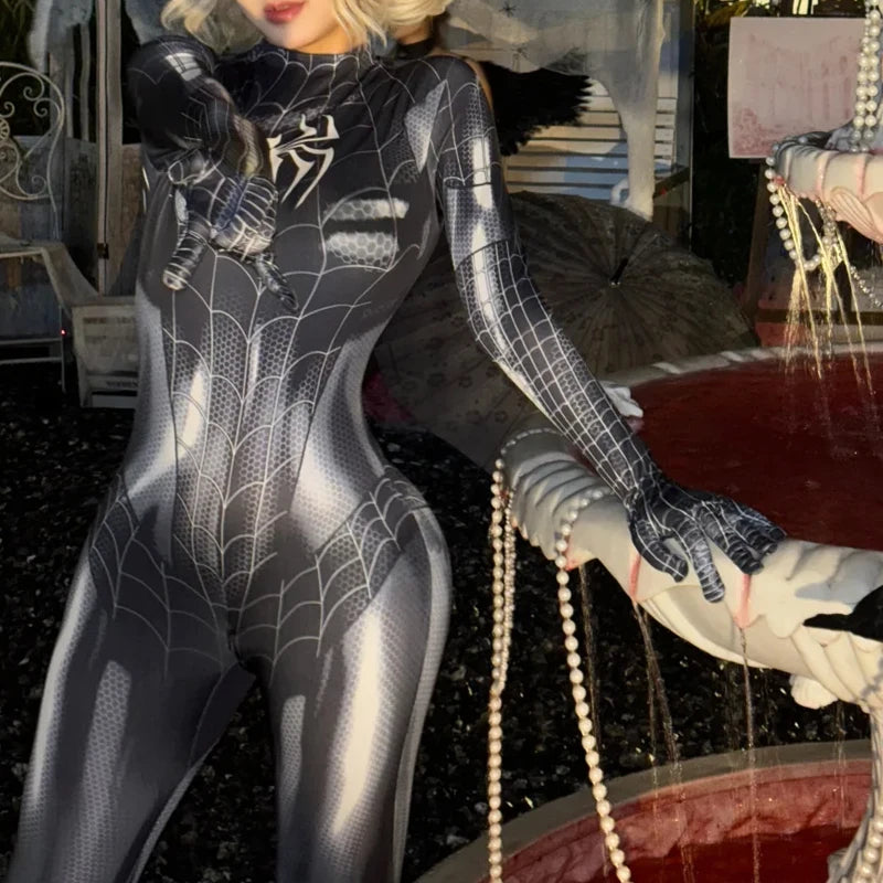 MJ Black & Red Spider Suit – Women’s Sexy Superhero Cosplay Jumpsuit (With Mask Option)
