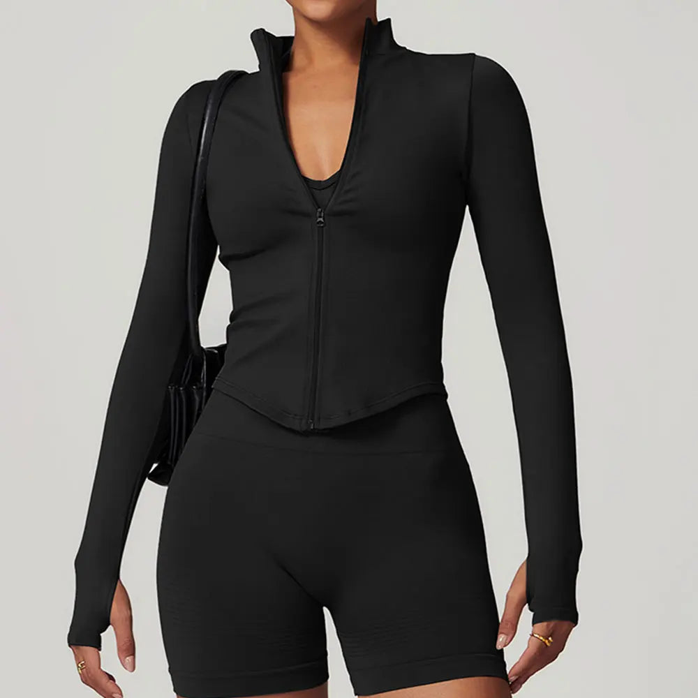 Flex Appeal Zip-Up Crop – Long Sleeve Sports Top