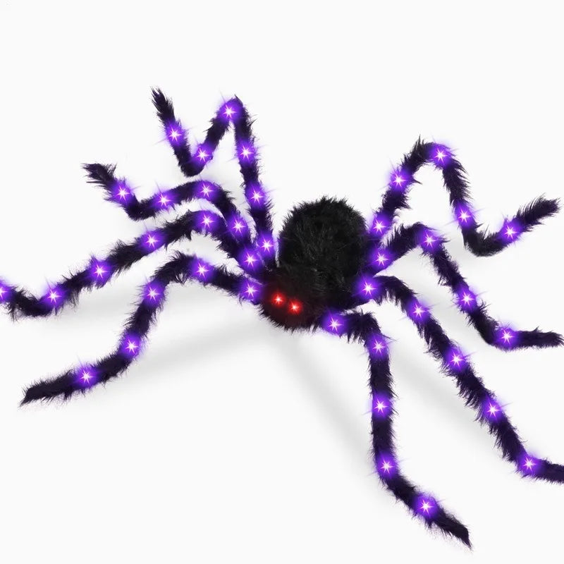 ✨ Glow-in-the-Dark Spider Web Lights – Spooky Outdoor Halloween Decorations with Realistic Spiders