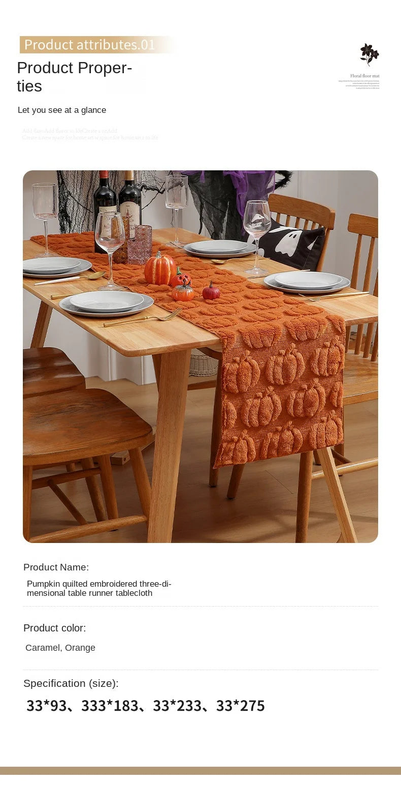 Luxury-Style Pumpkin Embroidered Black Eye-Ghost Embroidered Three-Dimensional Table Flag - Table Decoration for Parties
