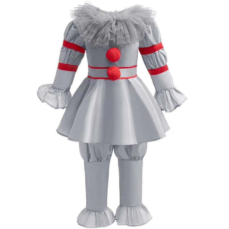 ✨ Kids Creepy Clown Halloween Costume – Pennywise-Inspired Cosplay Outfit with Optional Balloon Accessories