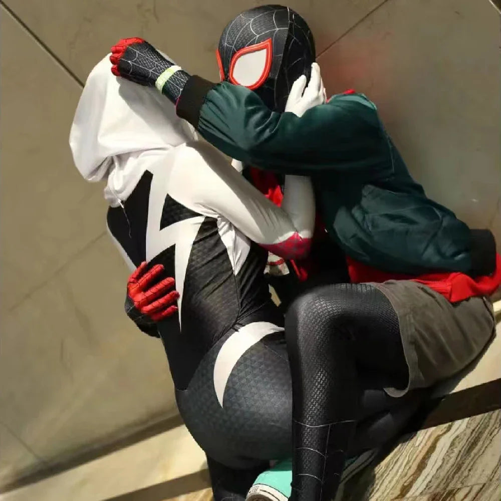 ✨ Into the Spider-Verse Cosplay Set – Miles Morales & Spider-Gwen Jumpsuit Halloween Costume for Adults