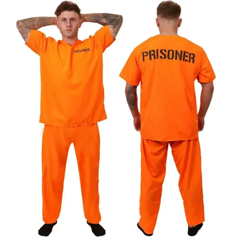 ✨ Prison Break Halloween Costume – Orange & Striped Inmate Jumpsuit Set for Adults & Kids