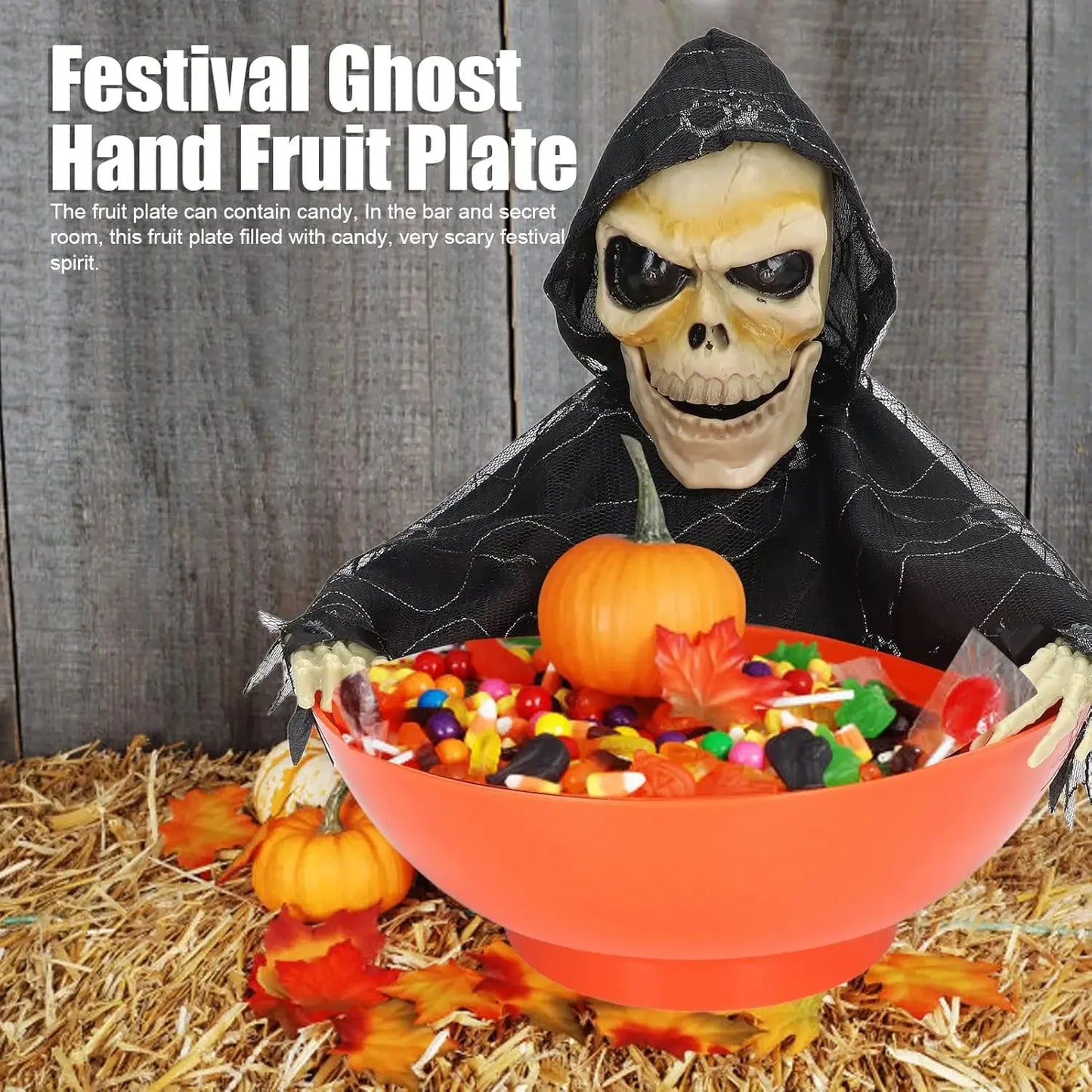 Halloween Candy Dish Haunted House Decoration Glow Motion Sensor Electric Tray Scary Prank Props Spooky Fun Party Decoration