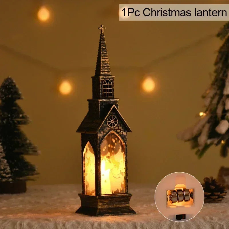 Christmas LED Fairy Lantern & Santa Lighthouse Night Light – Cozy Glowing Tabletop Holiday Decor