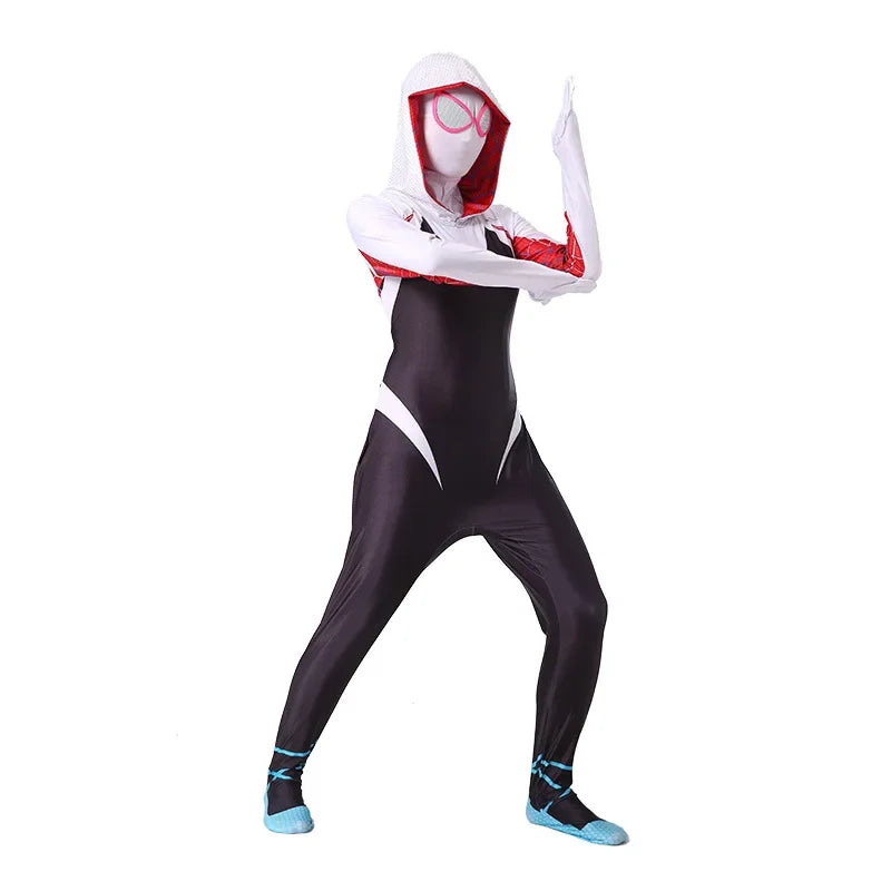 ✨ Into the Spider-Verse Cosplay Set – Miles Morales & Spider-Gwen Jumpsuit Halloween Costume for Adults