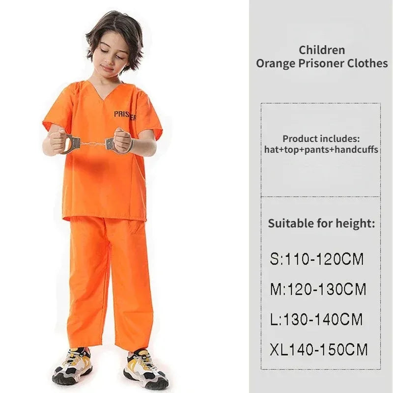 ✨ Prison Break Halloween Costume – Orange & Striped Inmate Jumpsuit Set for Adults & Kids