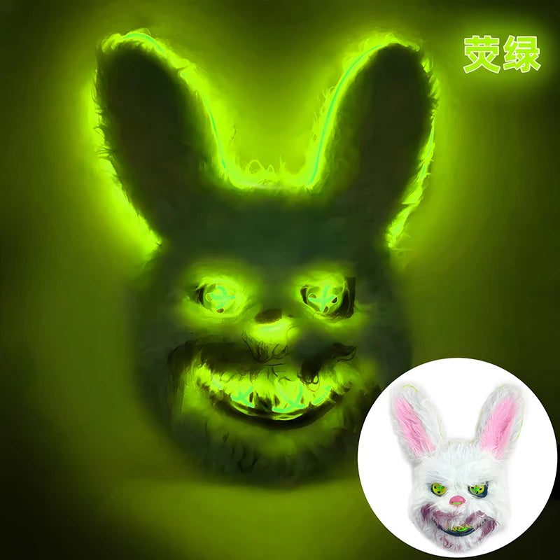 LED Bunny Horror Mask – Light-Up Scary Rabbit Face Cosplay for Halloween Party & Raves