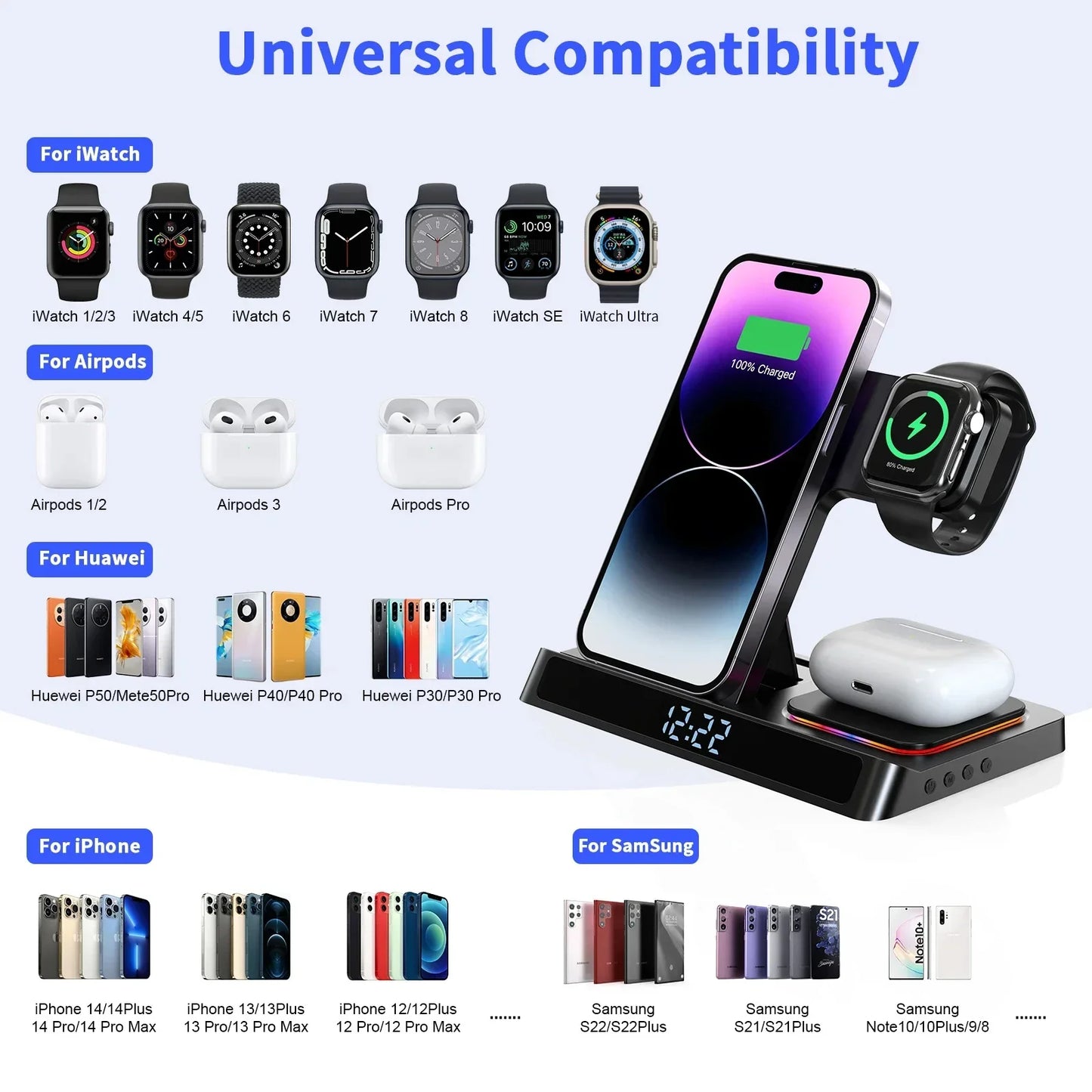 4-in-1 Foldable Wireless Charger Stand – Fast Charging Dock for iPhone 15/14/13/12, Apple Watch & AirPods
